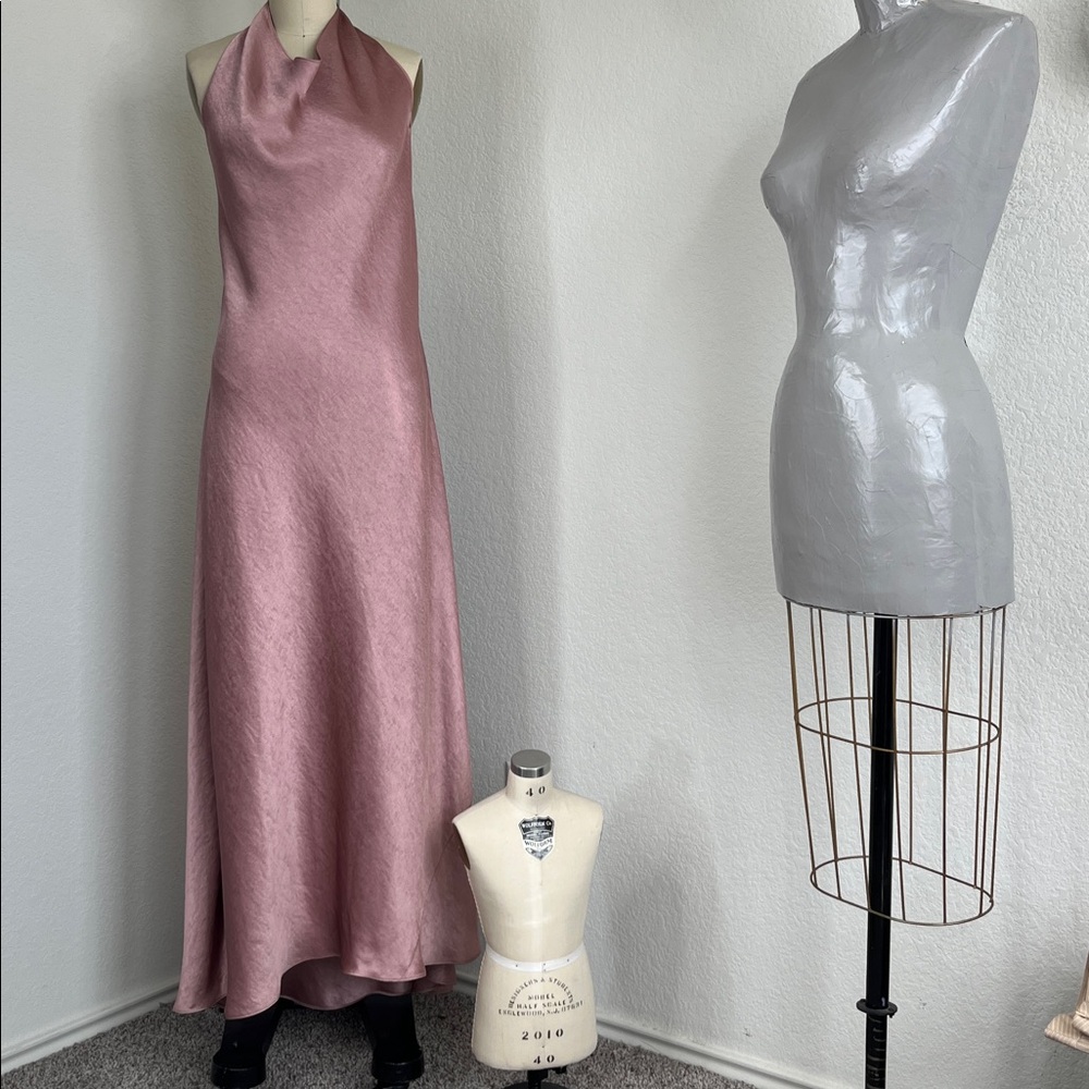 VINCE Halter Backless Cowl Neck Biased Midi Fit Flare Dress NWT - Picture 2 of 11